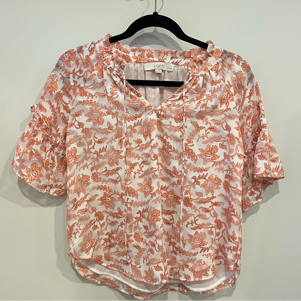 LOFT Women's Coral Patterned Blouse